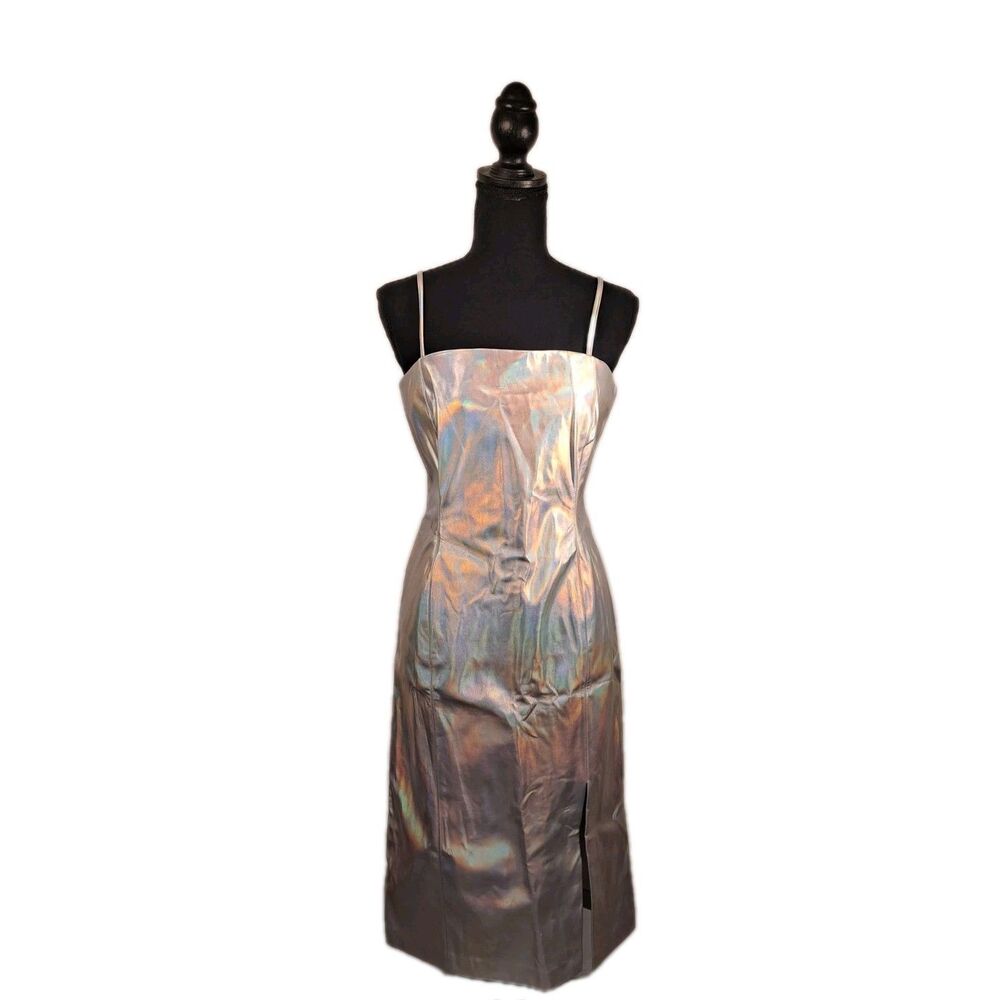 Steve Madden Women's Metallic Iridescent Vegan Leather Midi Dress Size L